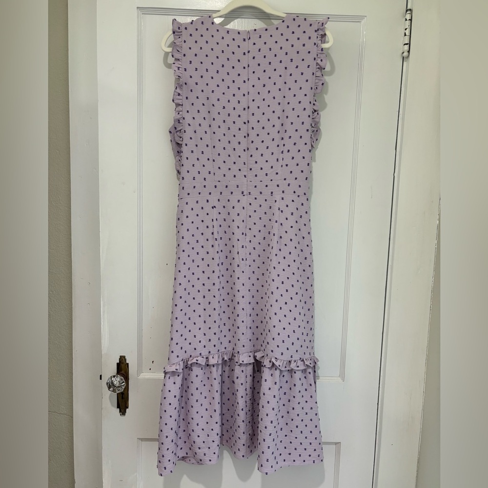 NWT Maggy London Lilac & Purple Polka Dot Midi Dress - Picture 10 of 11